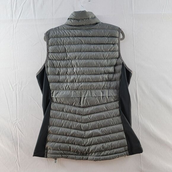 Columbia Gray Black Light Weight Warm Puffer Vest City Front Zip Pocket Size L - Picture 2 of 7